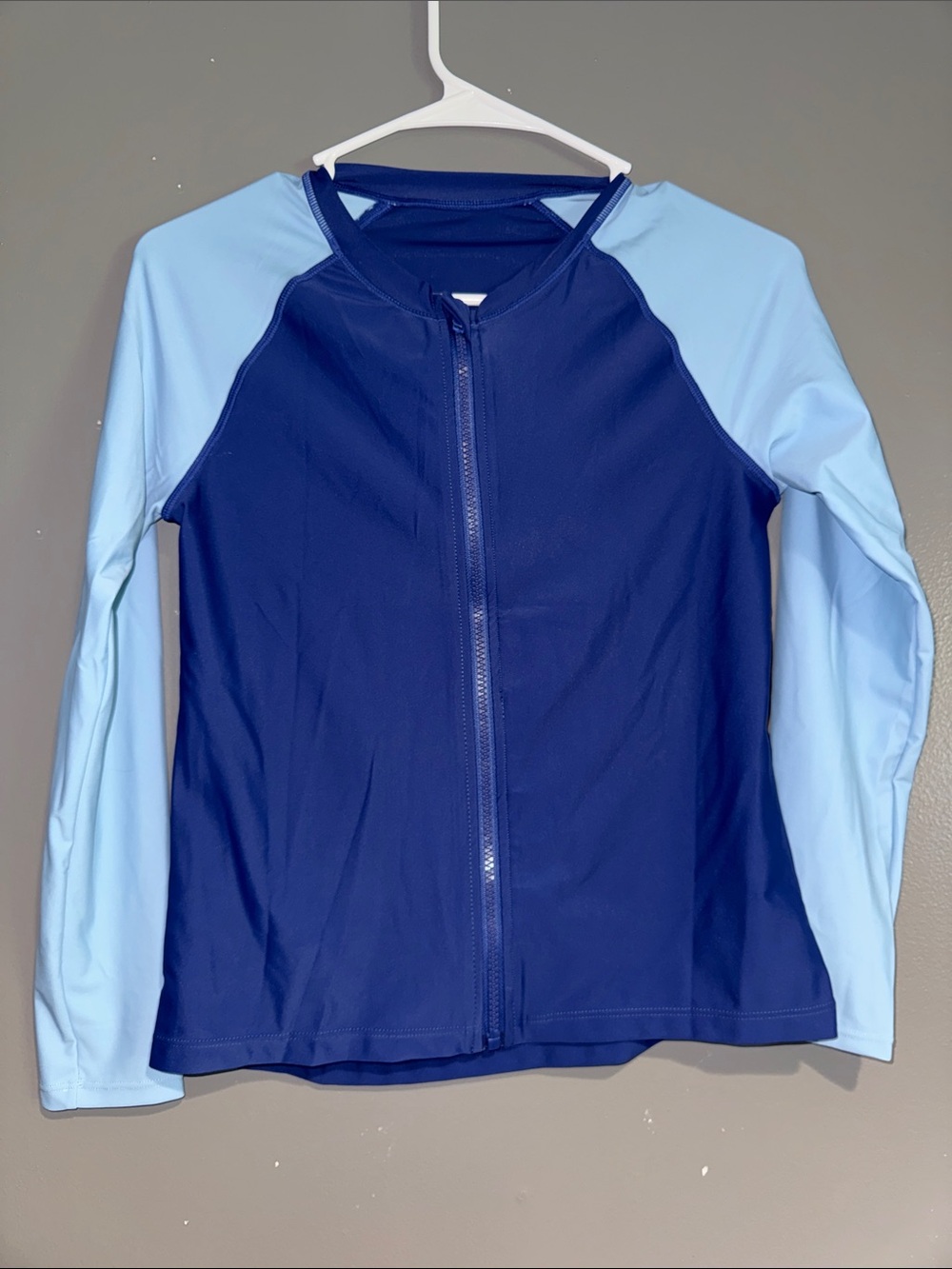 Kid’s Two-Tone Navy and Light Blue Zip Front Rash Guard